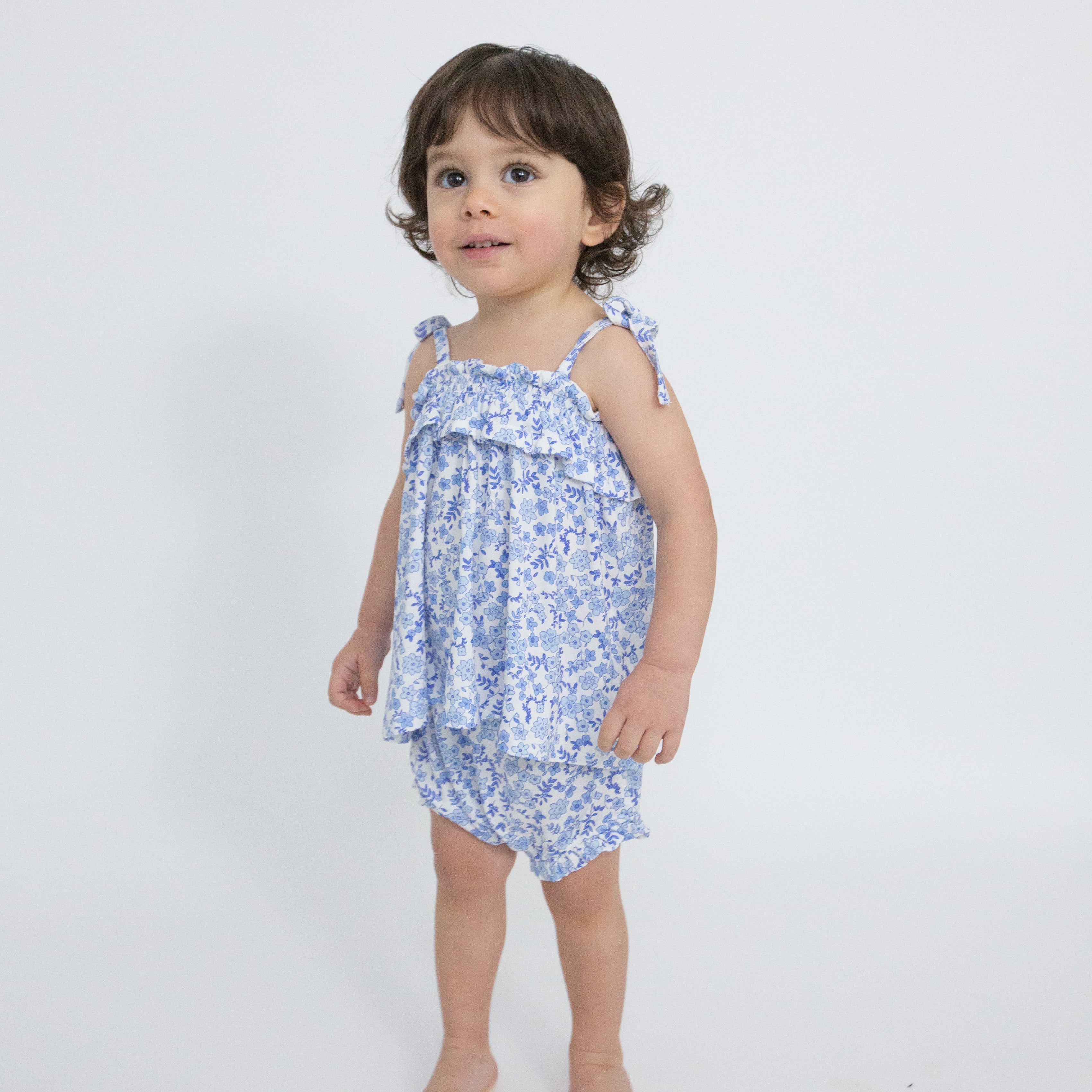 Ruffle Top & Bloomer - Blue Calico Floral
