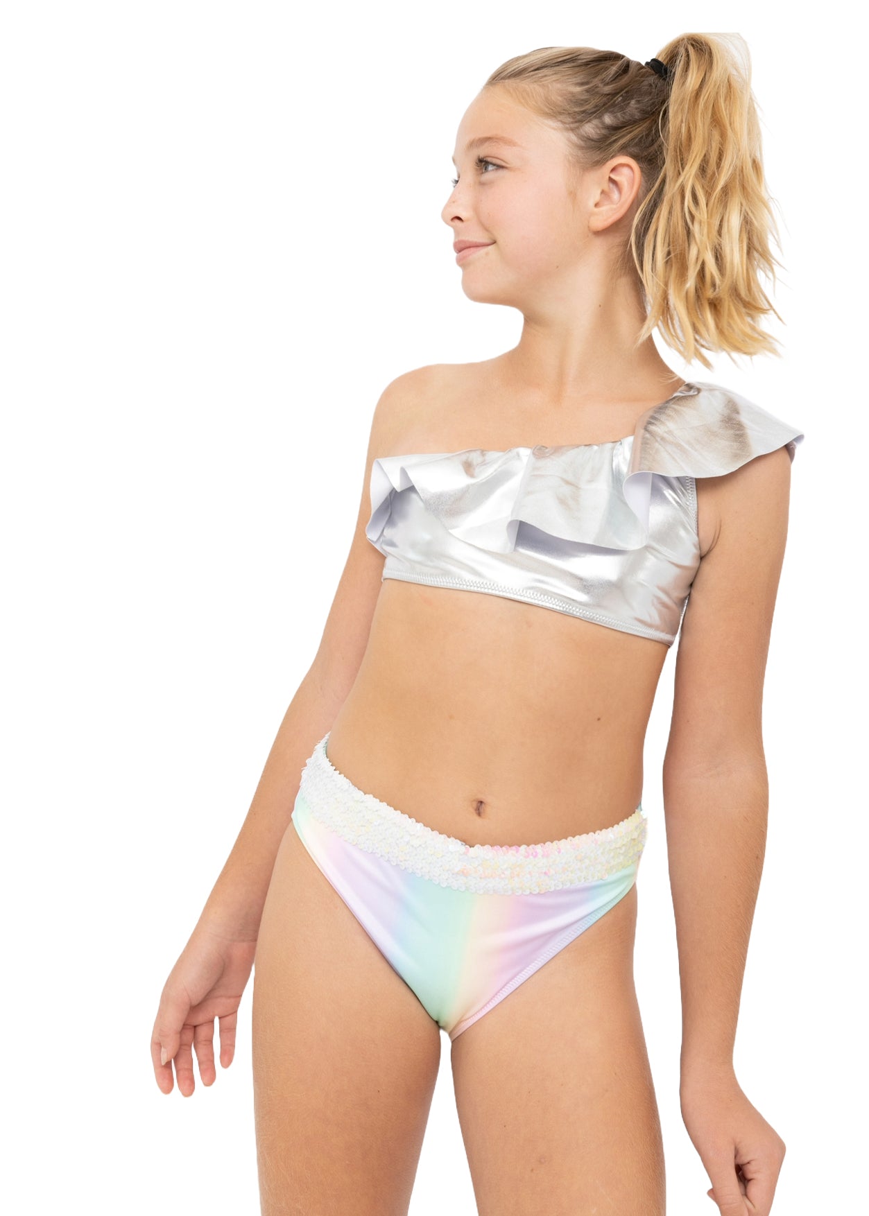 Silver & Rainbow Bikini with Sequin Belt