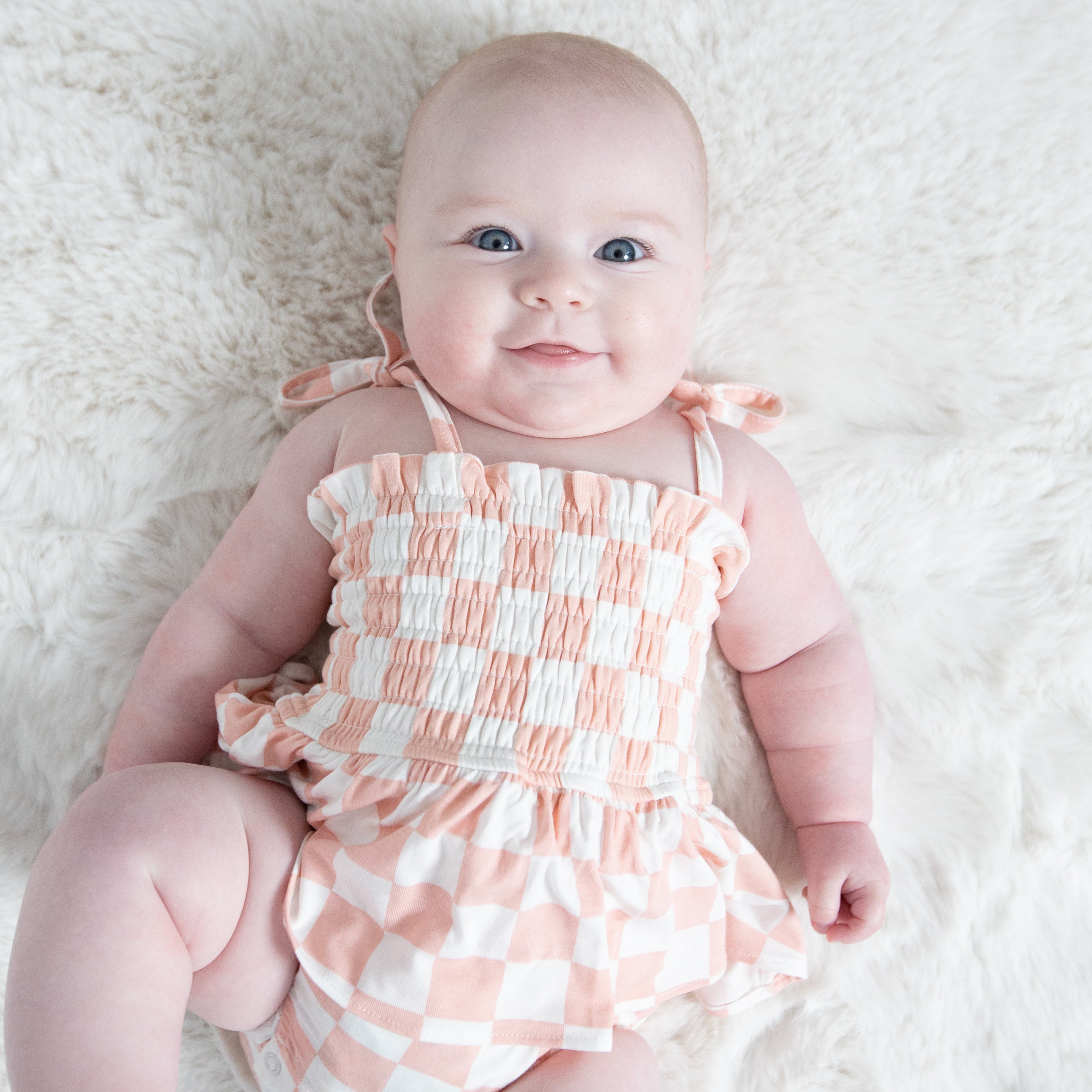 Smocked Bubble W/ Skirt - Checkerboard Pink