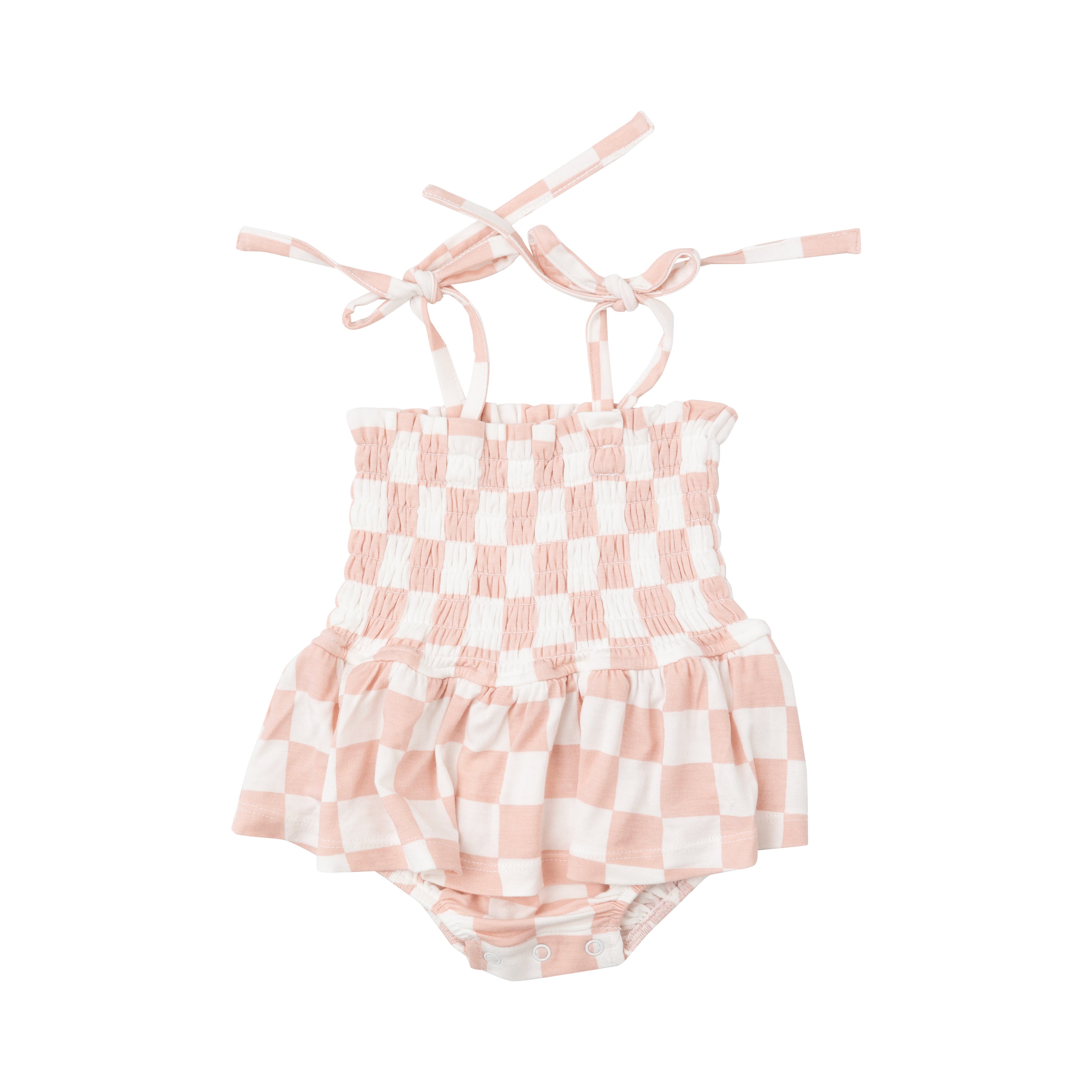 Smocked Bubble W/ Skirt - Checkerboard Pink