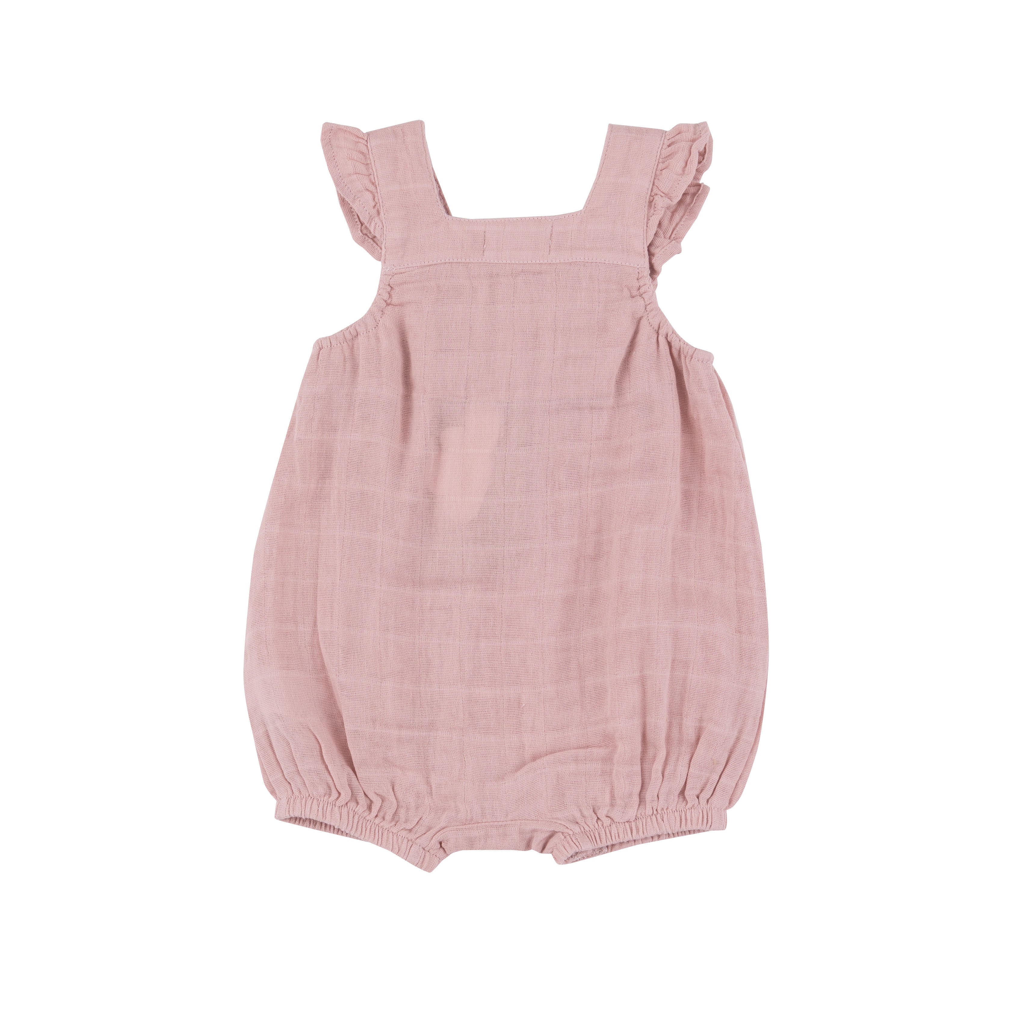 Smocked Front Overall Shortie - Dusty Pink Solid Muslin
