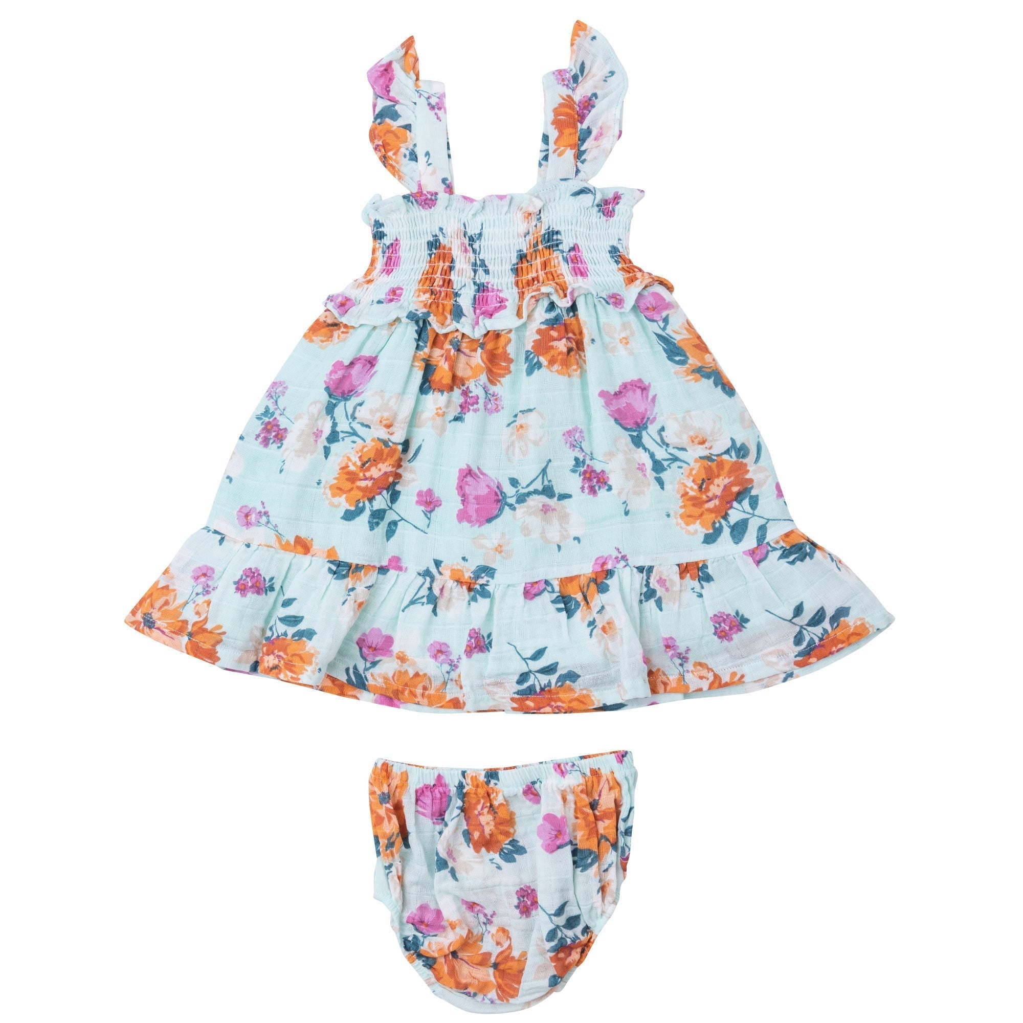 Smocked Ruffle Sundress & Diaper Cover - Soft Petals Floral