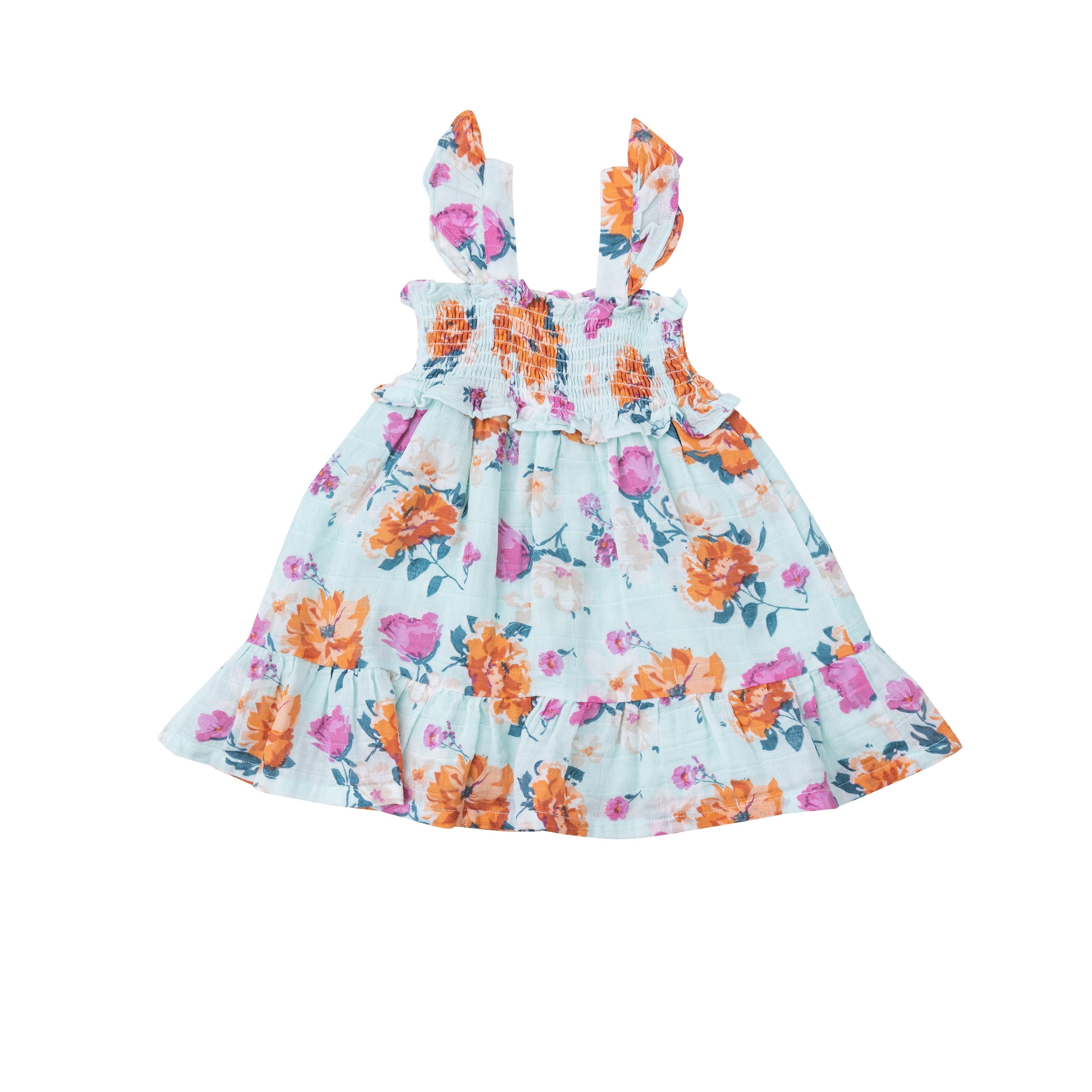 Smocked Ruffle Sundress & Diaper Cover - Soft Petals Floral