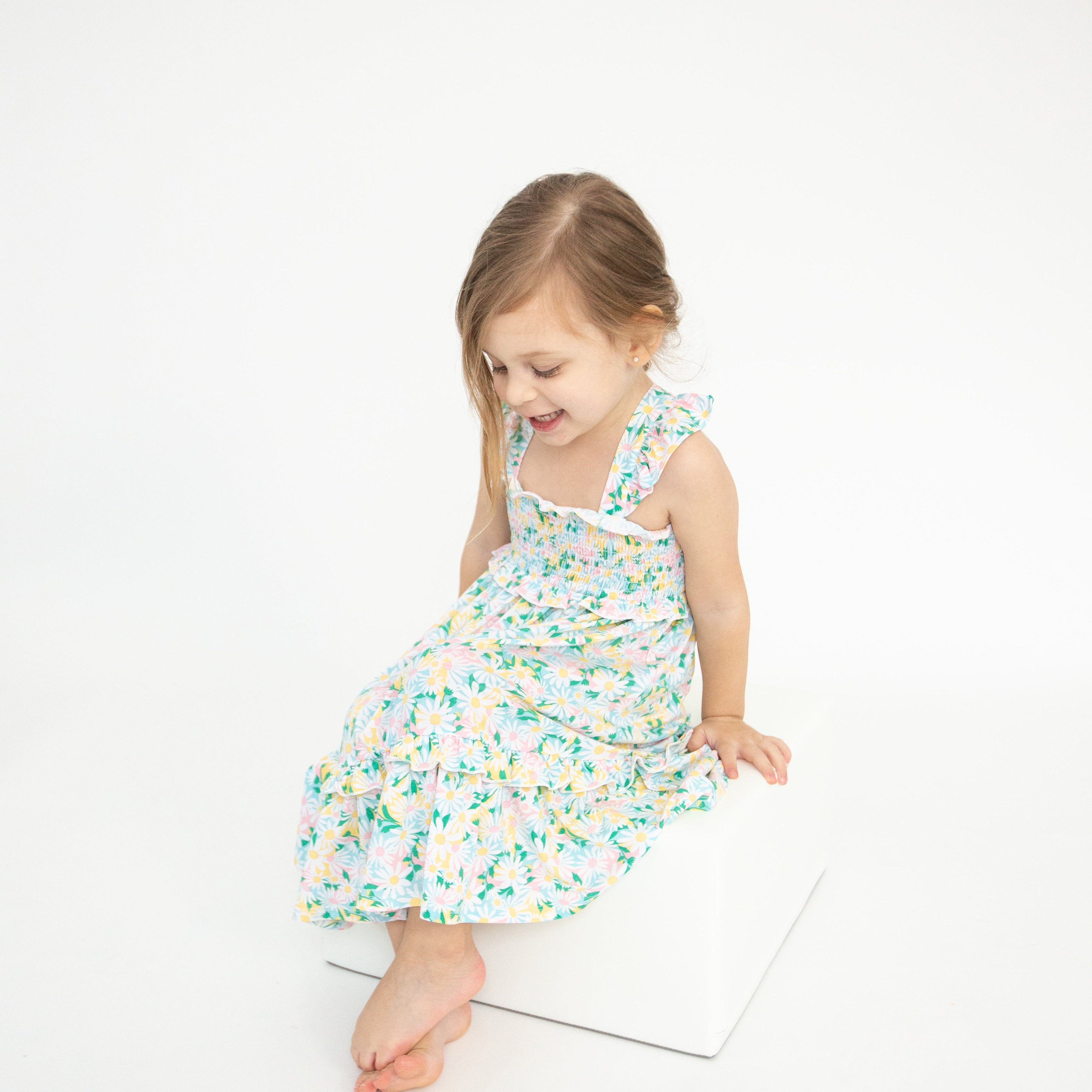 Smocked Ruffle Tiered Sundress - Color Fill Daisies