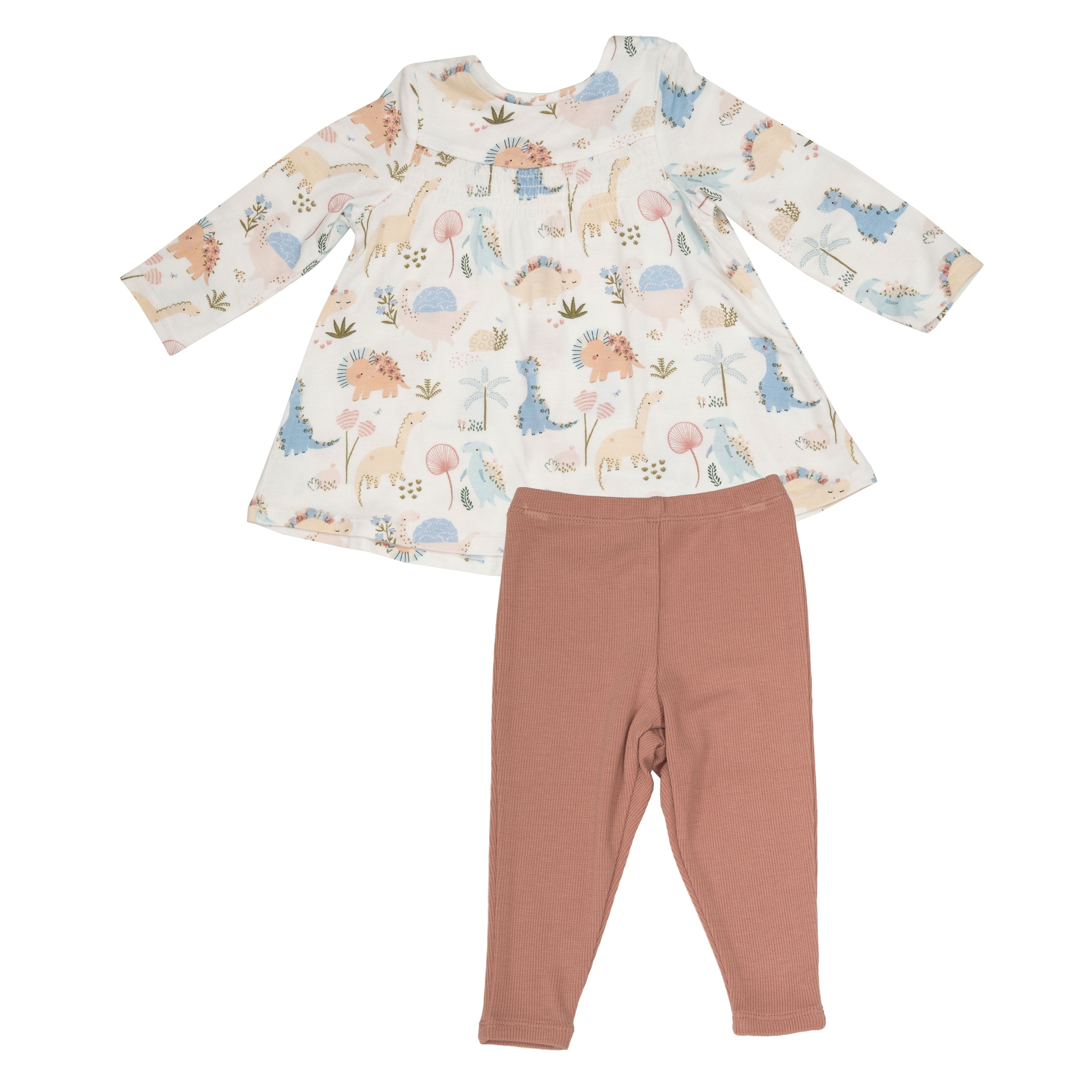 Smocked Top And Legging - Soft Dinos