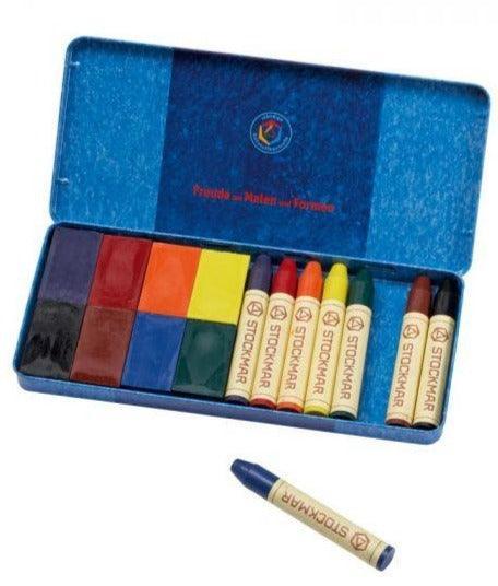 Stockmar - Wax Crayons Combo Standard Tin Case - 8 Blocks & 8 Sticks Assorted - Why and Whale