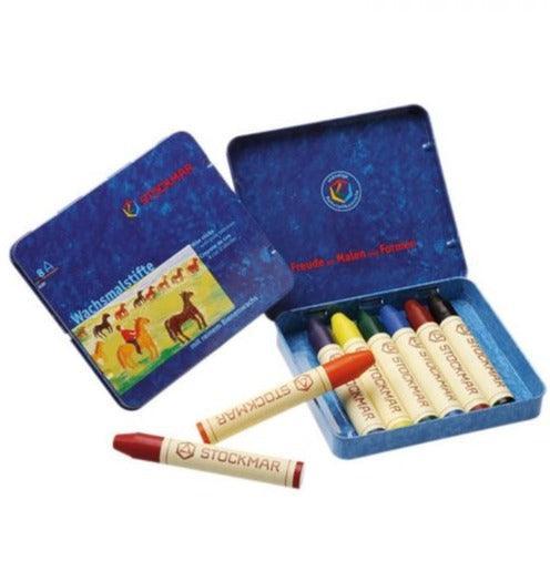 Stockmar - Wax Stick Crayons Standard Tin Case - 8 Assorted - Why and Whale