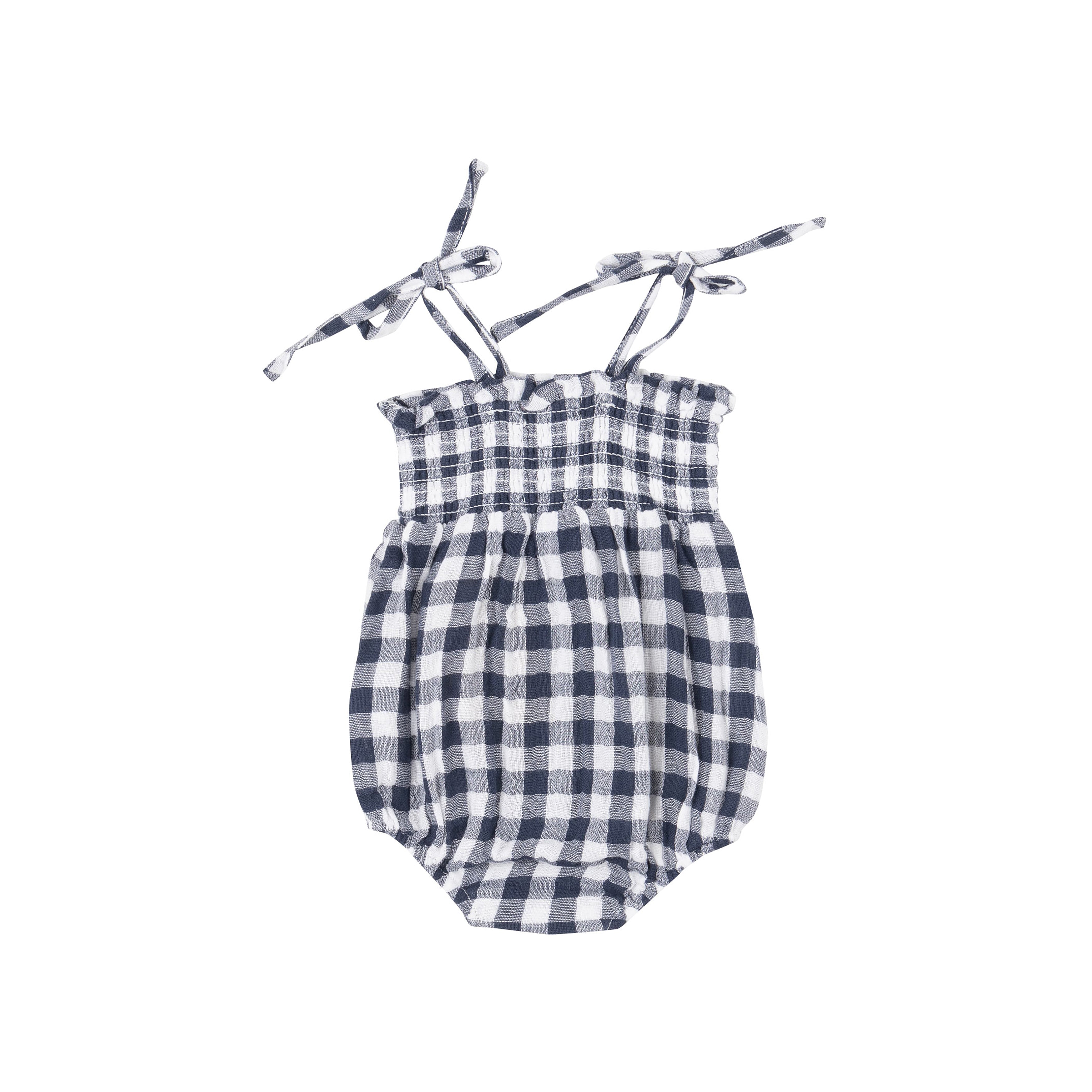 Tie Strap Smocked Bubble - Gingham Navy