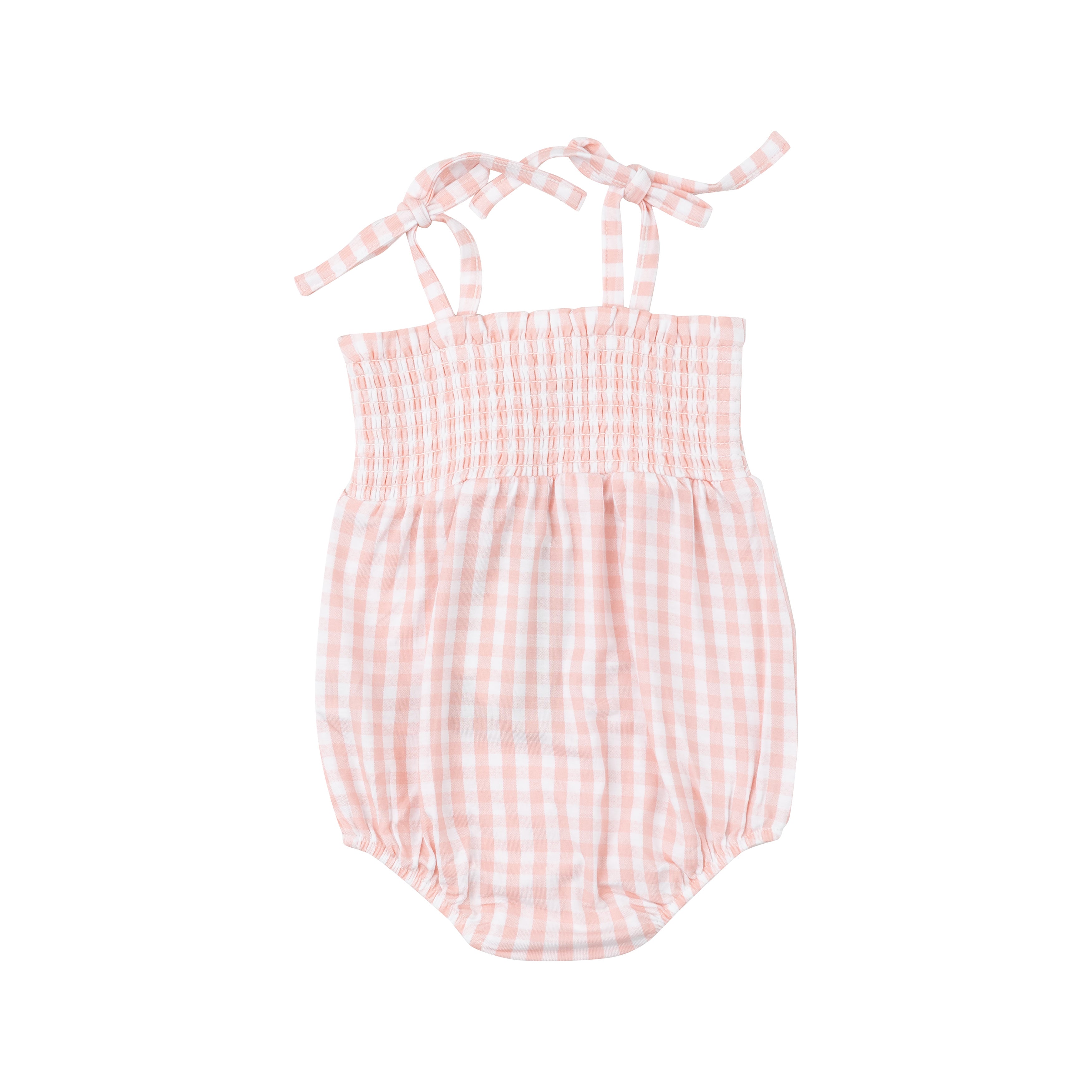 Tie Strap Smocked Bubble - Mini Gingham Pink
