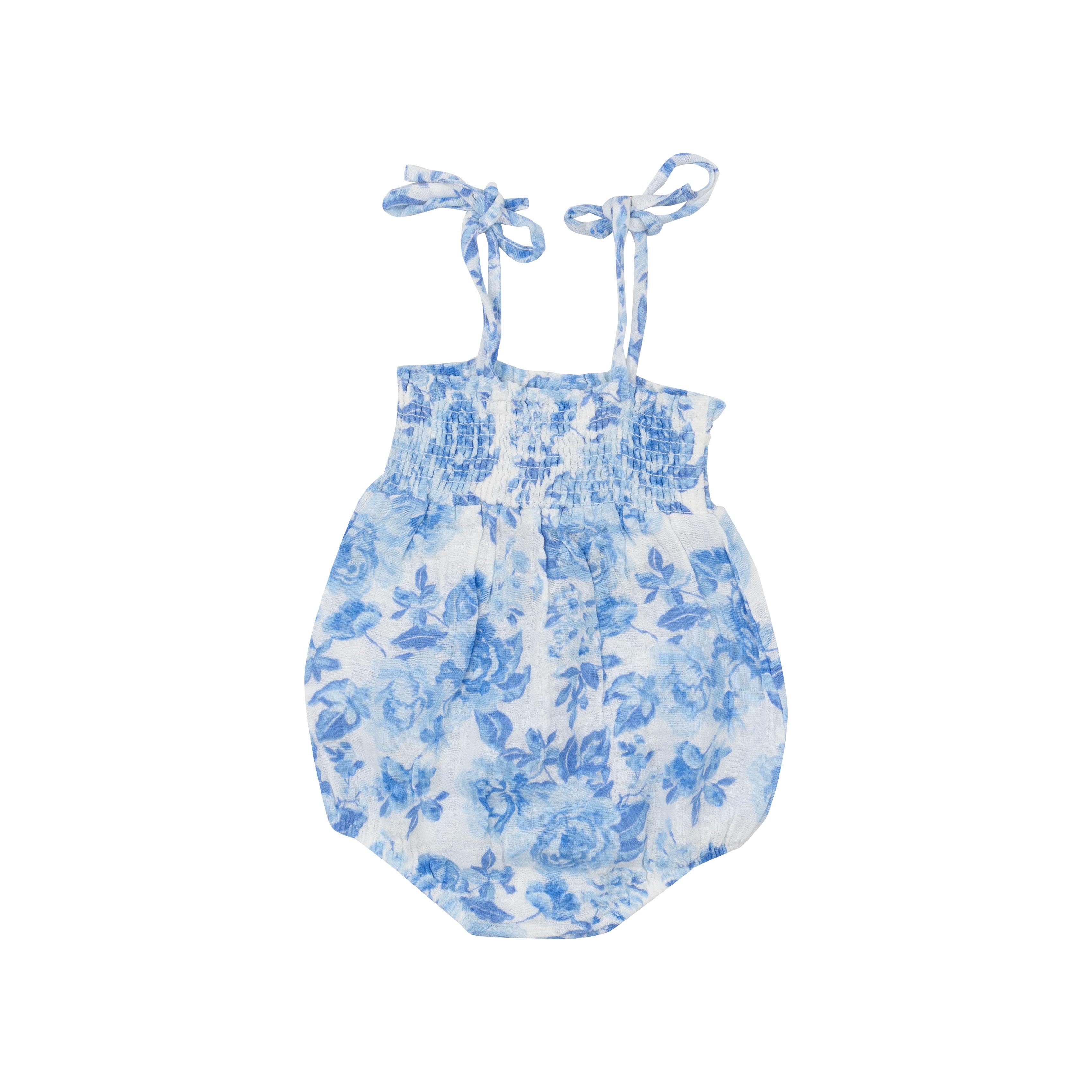 Tie Strap Smocked Bubble - Roses In Blue