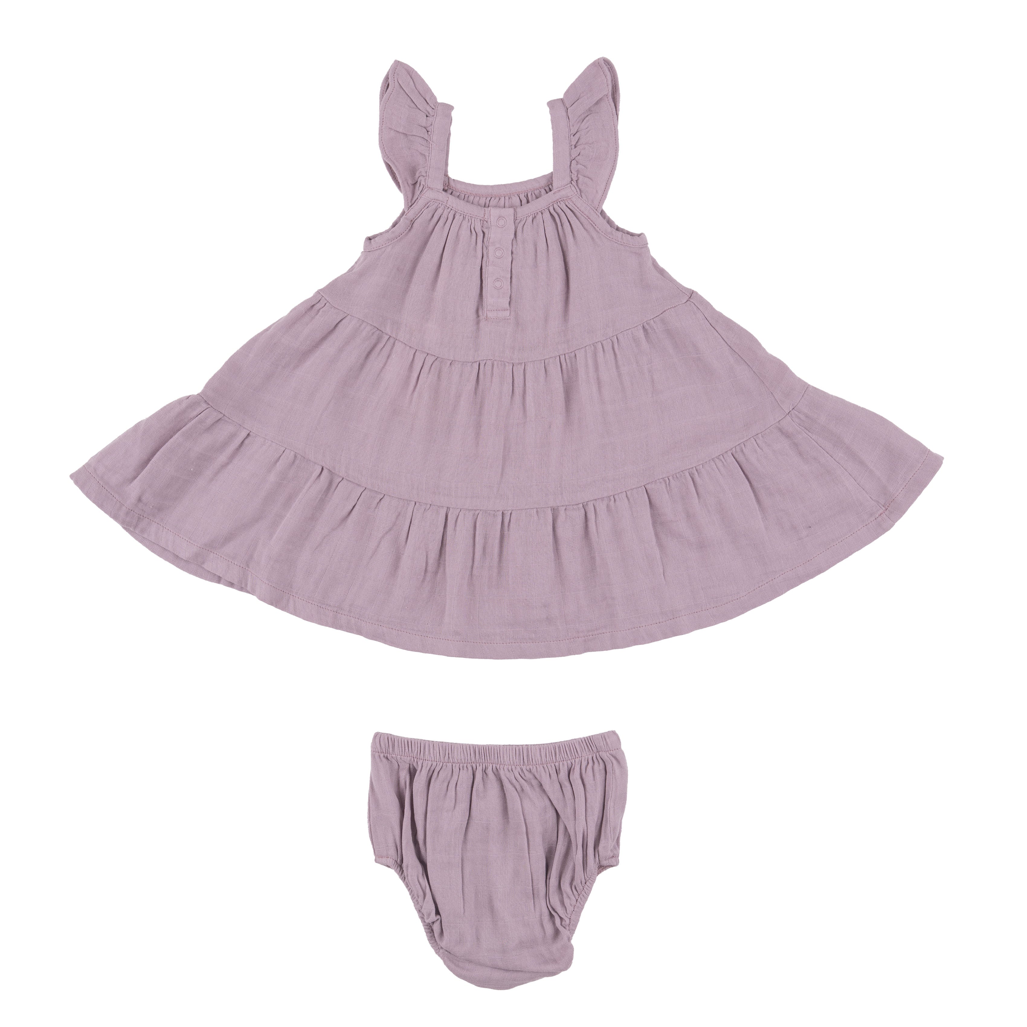 Twirly Sundress & Diaper Cover - Dusty Lavender Solid Muslin