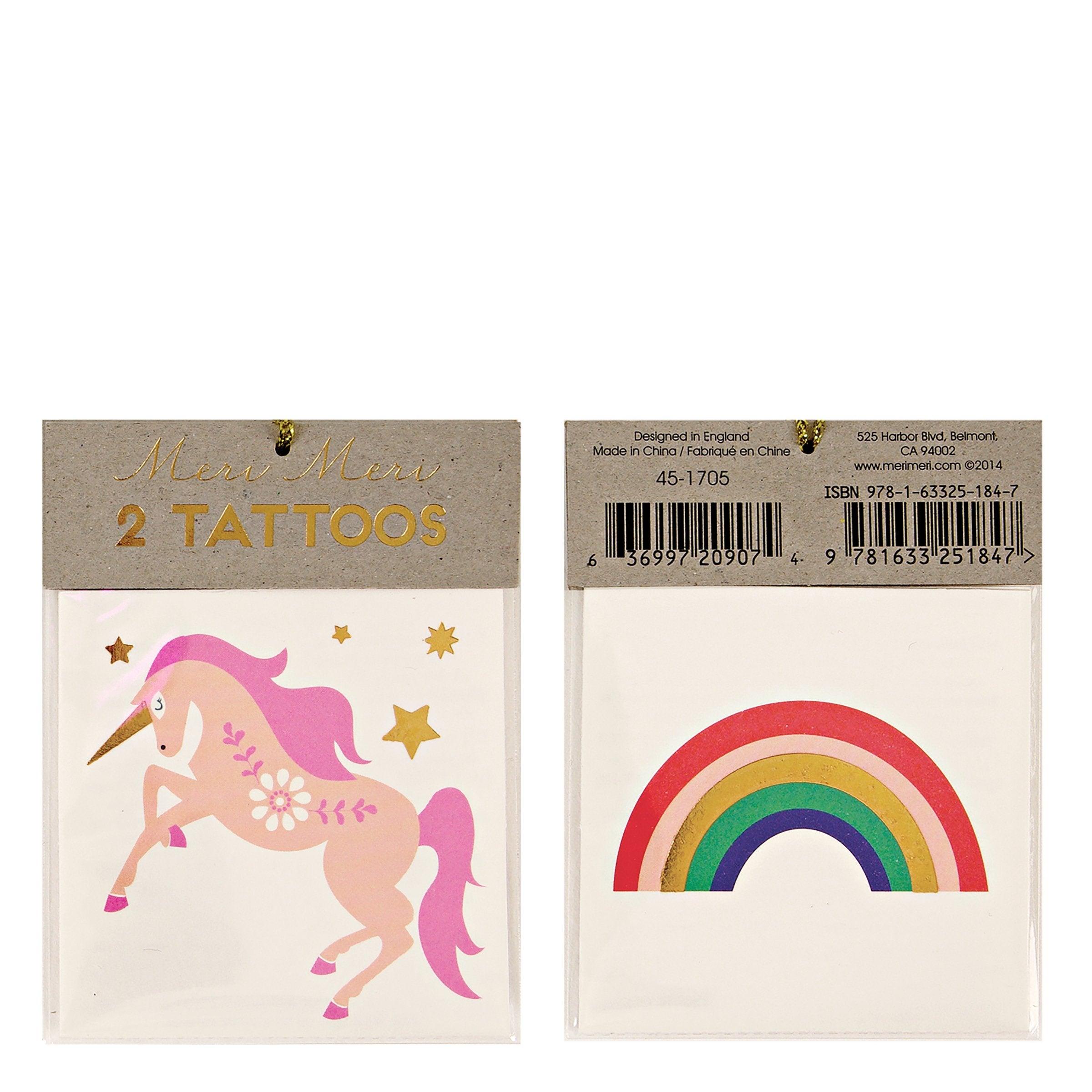 Unicorn & Rainbow Small Tattoos (x 2) - Why and Whale