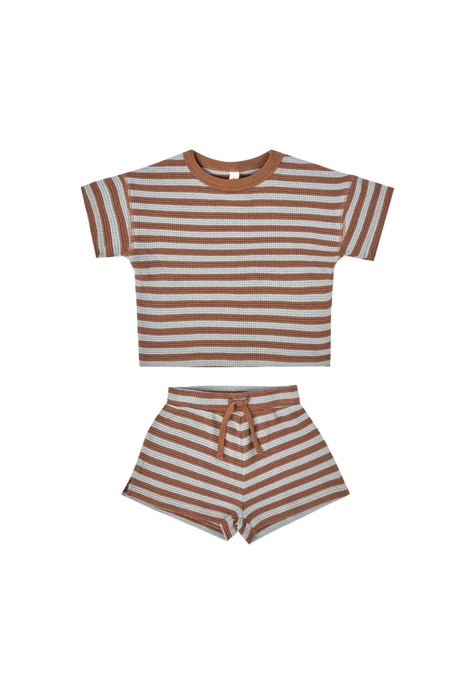 waffle short set, sienna, sky stripe - Why and Whale