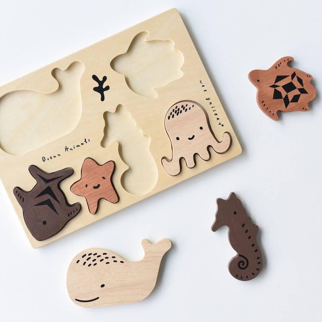Wee Gallery - Wooden Puzzle, Ocean Animals - Why and Whale