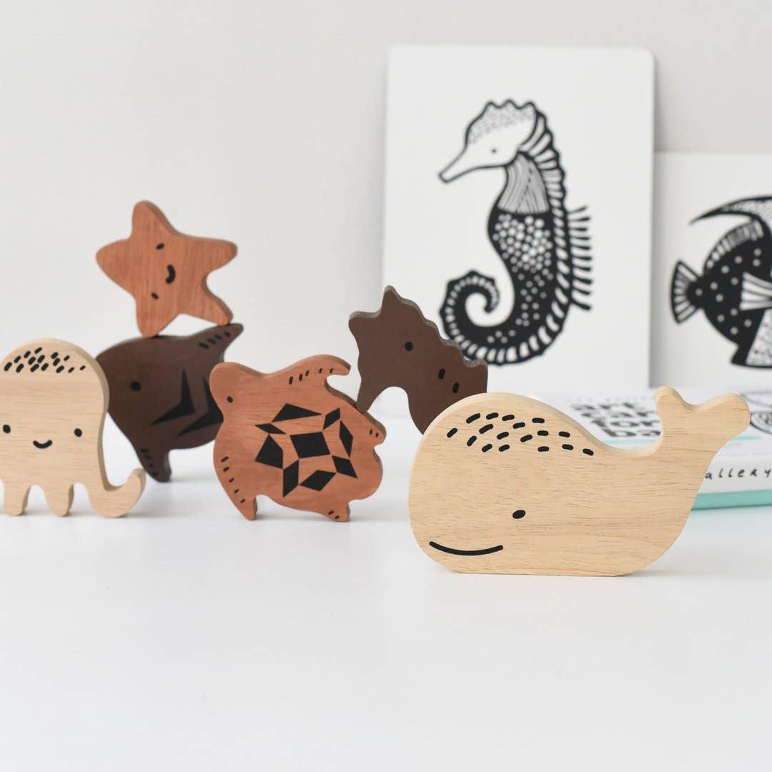 Wee Gallery - Wooden Puzzle, Ocean Animals - Why and Whale