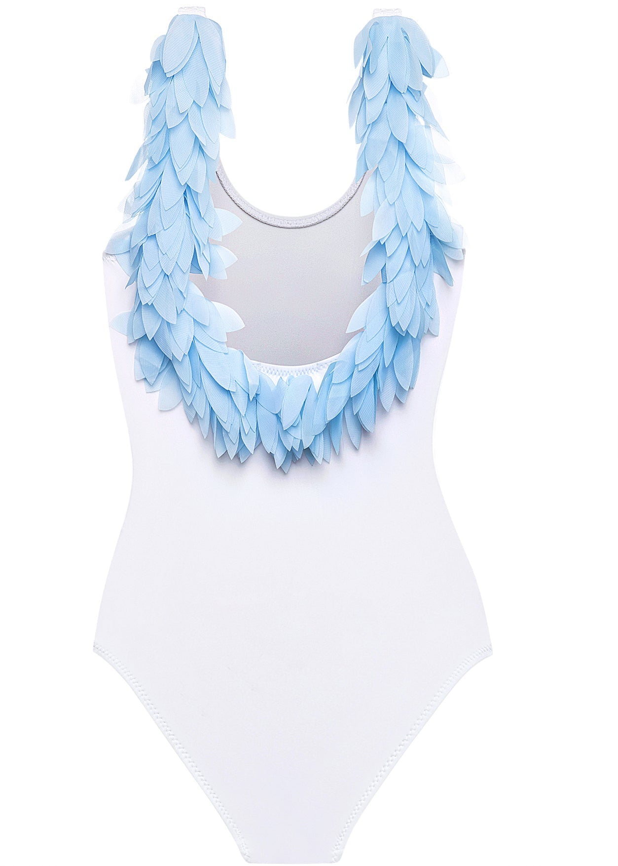 Womens White Bathing Suit with Blue Petals