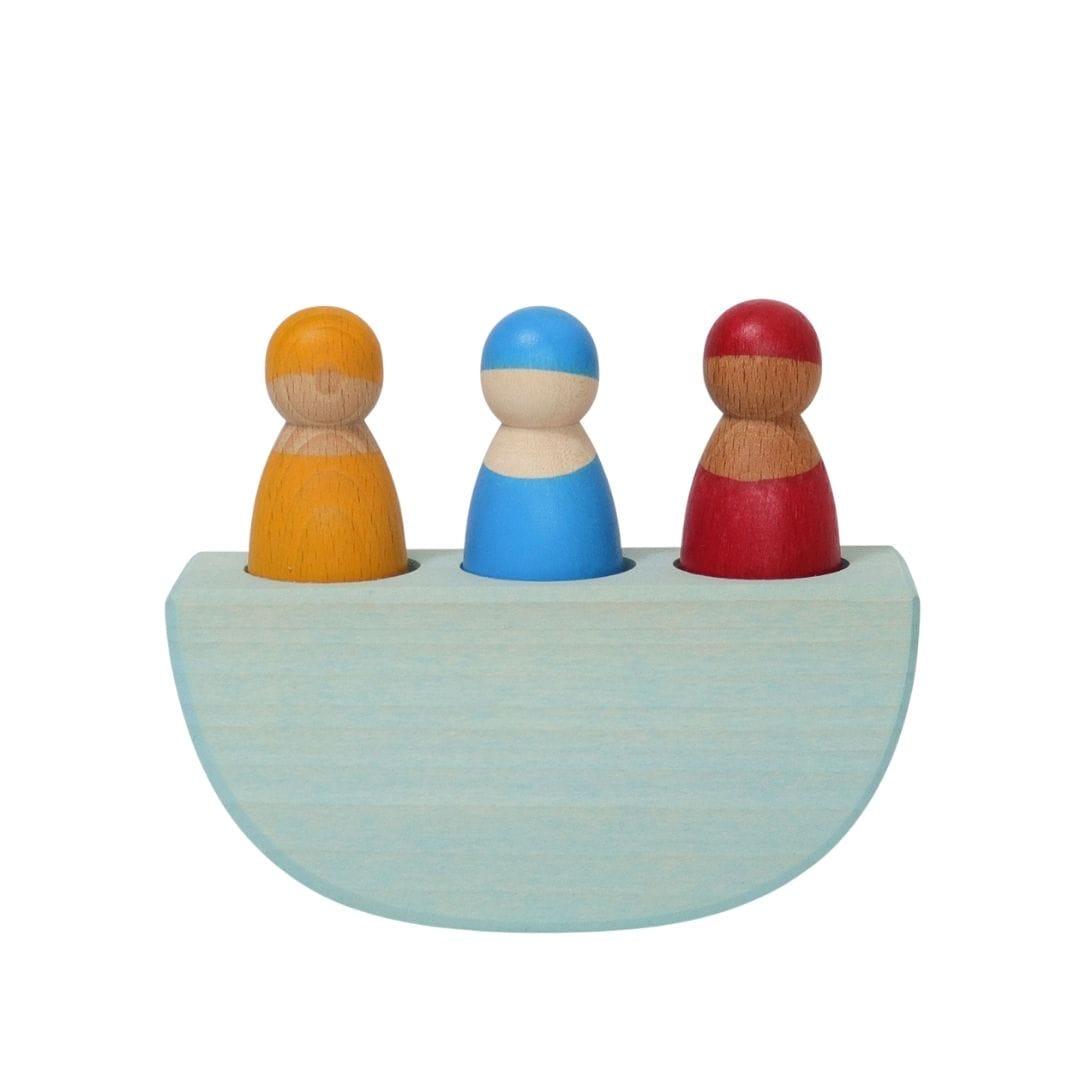 Wooden Boat With 3 Peg Friends - Why and Whale