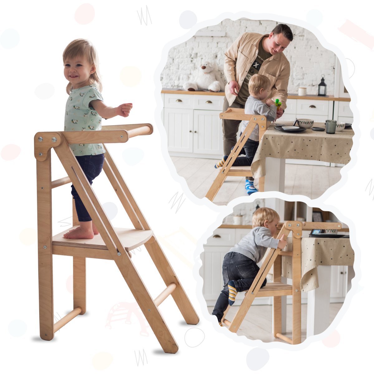Wooden Step Stool for Preschool - Kid Chair That Grows - Chocolate