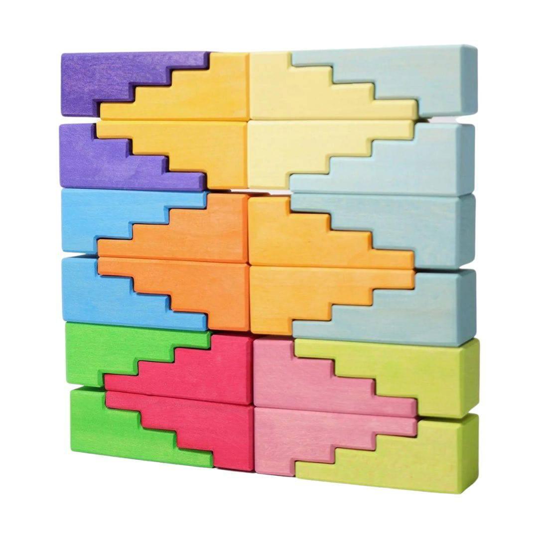 Wooden Stepped Roofs Building Blocks Set - Pastel - Why and Whale
