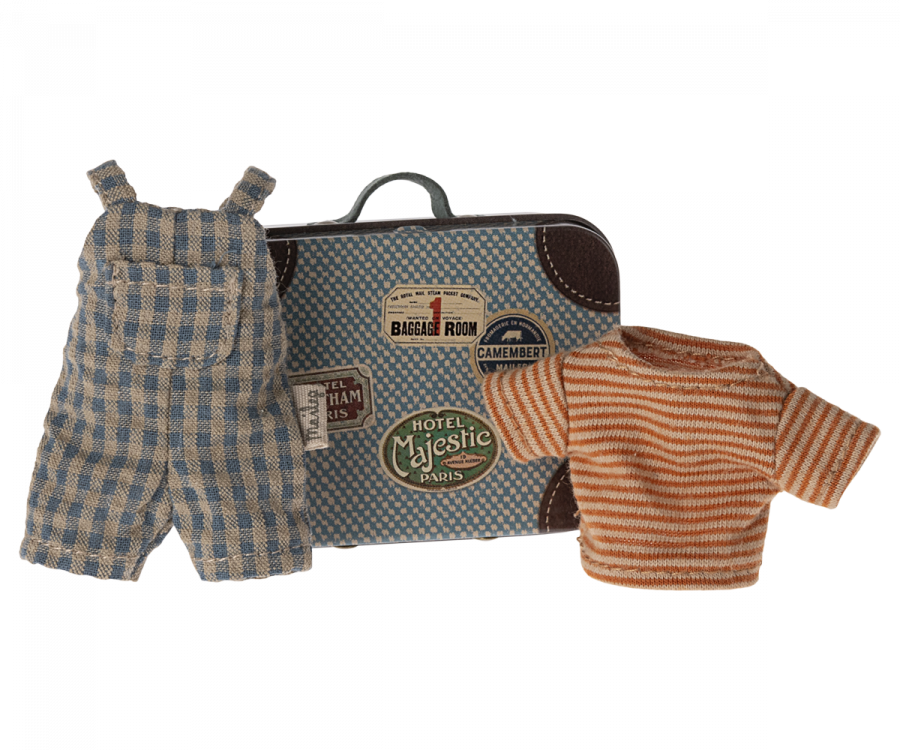 ETA APRIL SS24 Overalls and shirt in suitcase, Big brother mouse