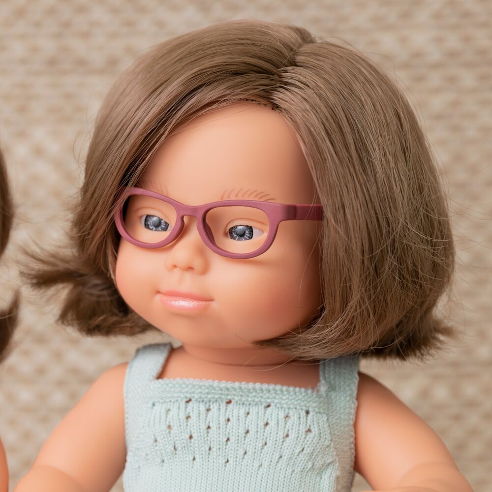 Caucasian girl doll Down Syndrom Glasses 15"
