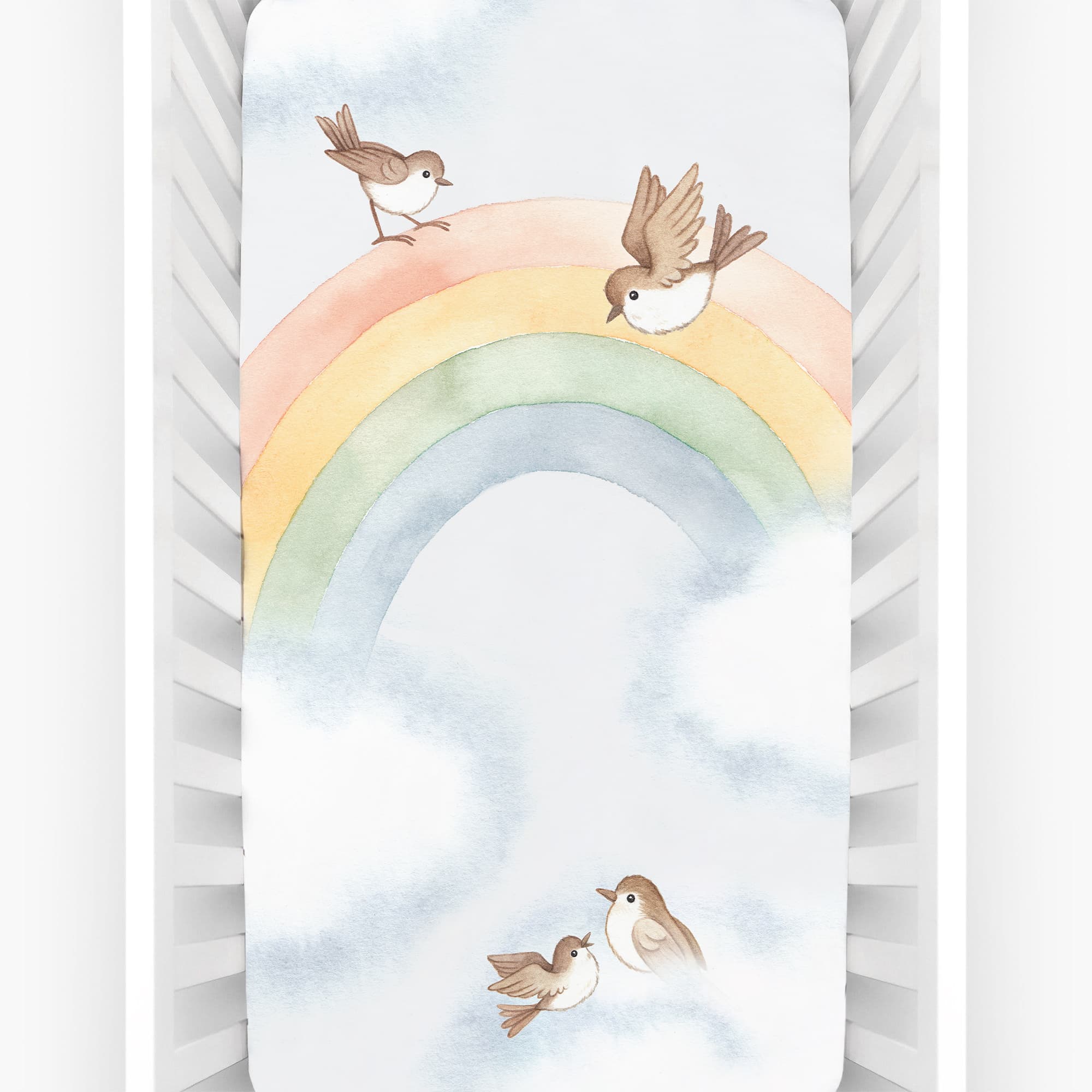 Rainbow and Birds Standard Size Crib Sheet