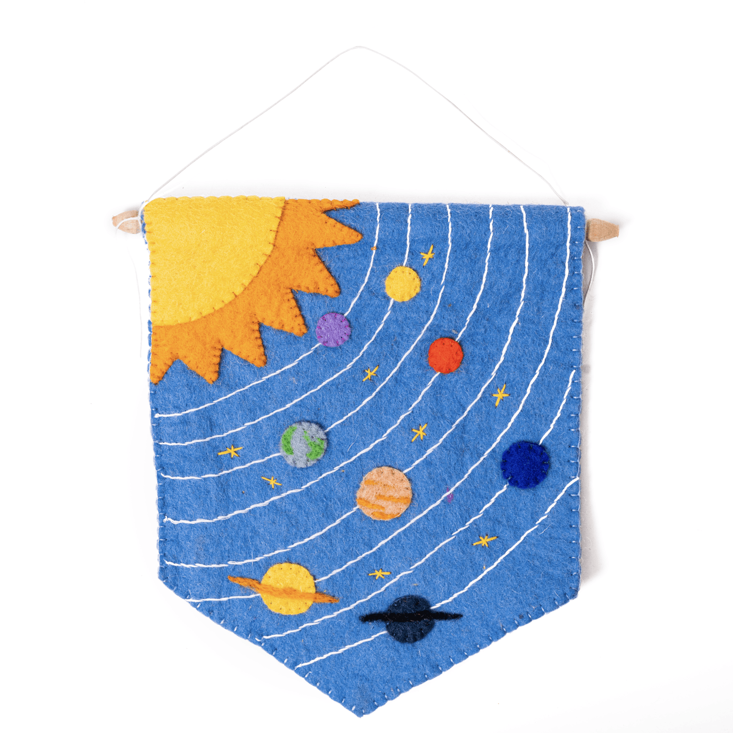 Felt Solar System Banner Flag - Why and Whale