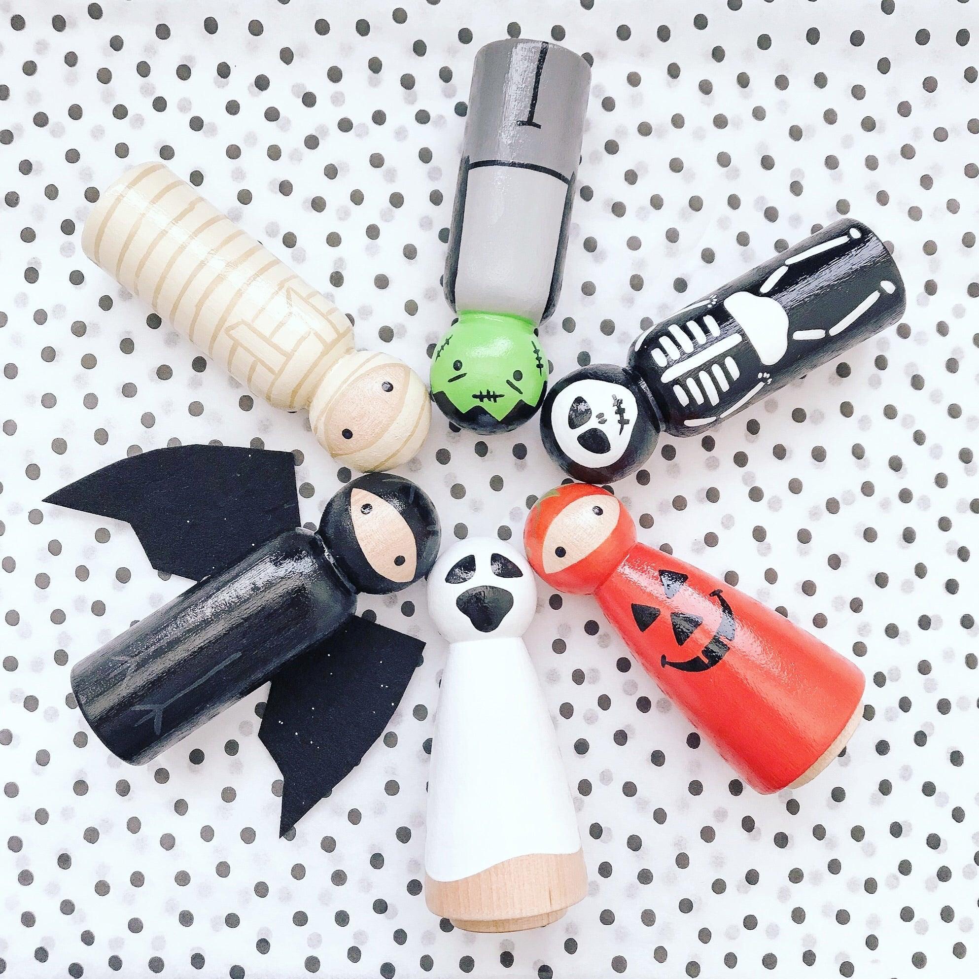 Ghoul Friends - Halloween Wooden Peg Dolls - Why and Whale