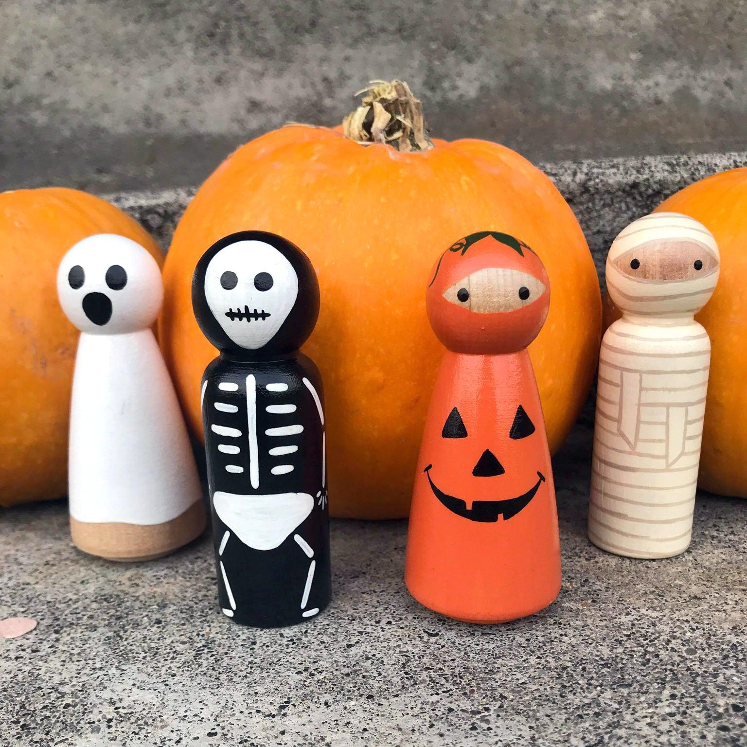 Ghoul Friends - Halloween Wooden Peg Dolls - Why and Whale