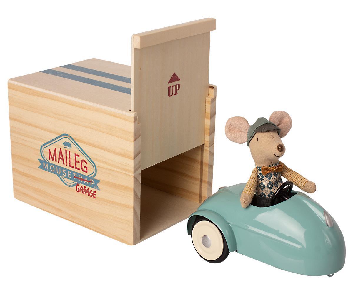 Maileg - MOUSE CAR W. GARAGE, BLUE - Why and Whale