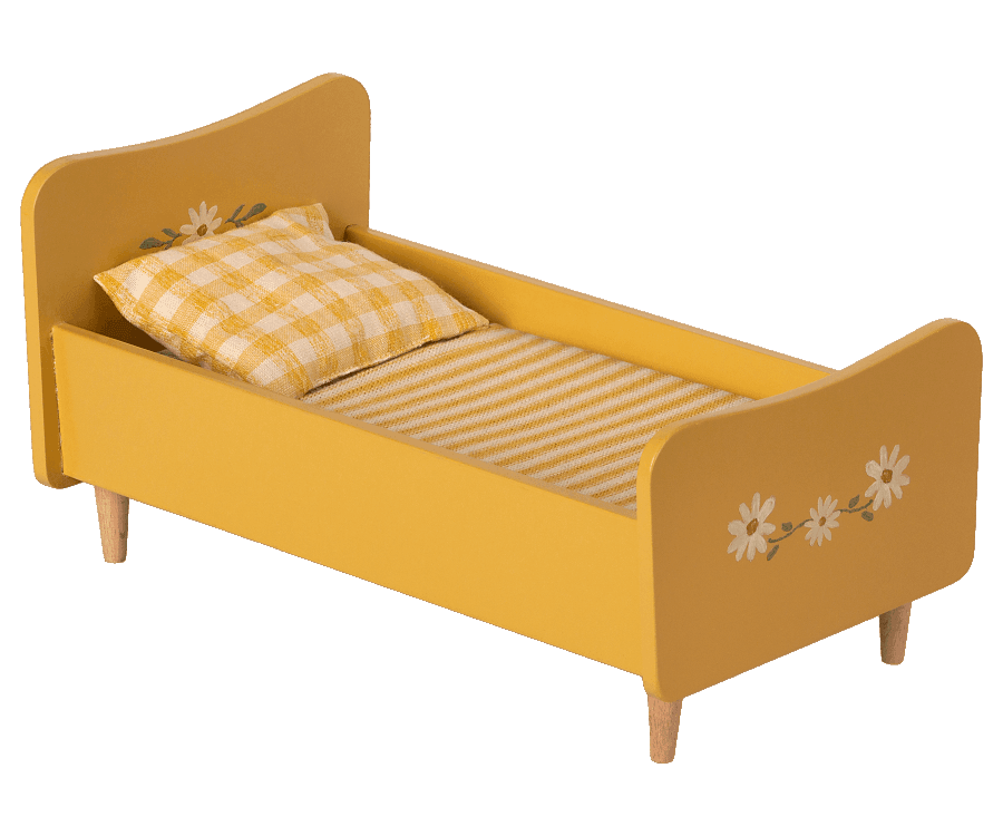 Maileg - Wooden bed Mini, Yellow - Why and Whale