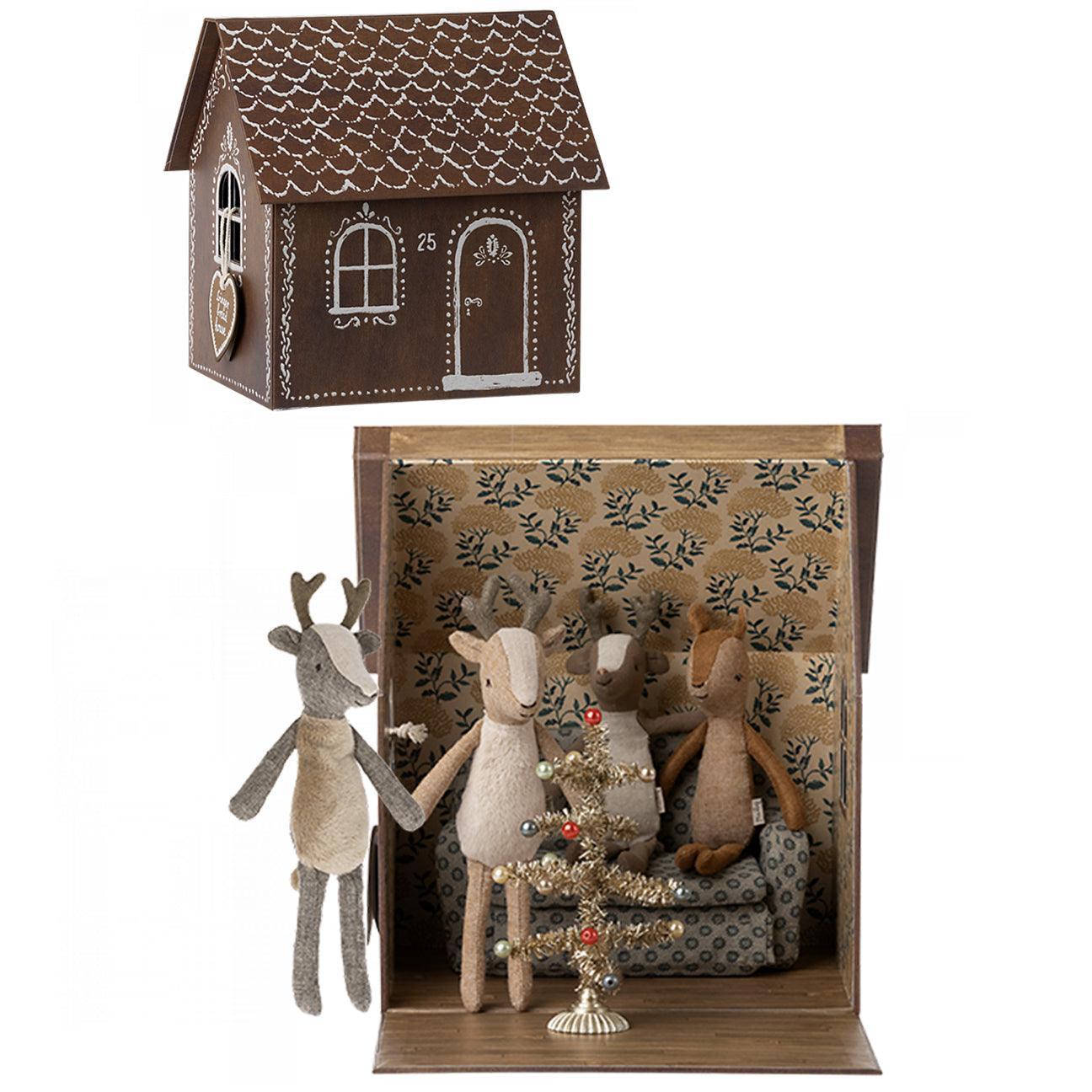 Maileg - Deer Family in Gingerbread House Set - Why and Whale