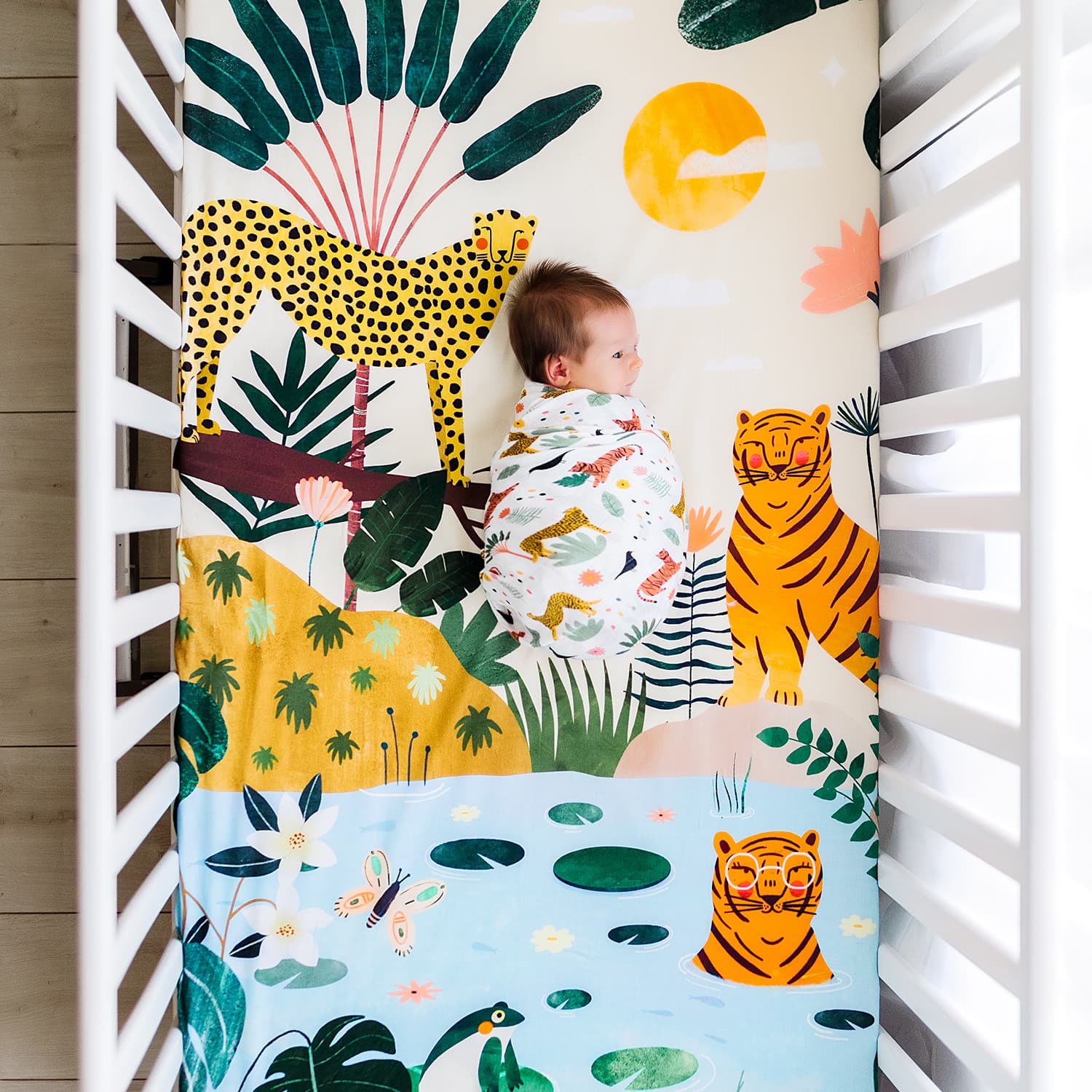 Crib sheet and Swaddle bundle - In The Jungle